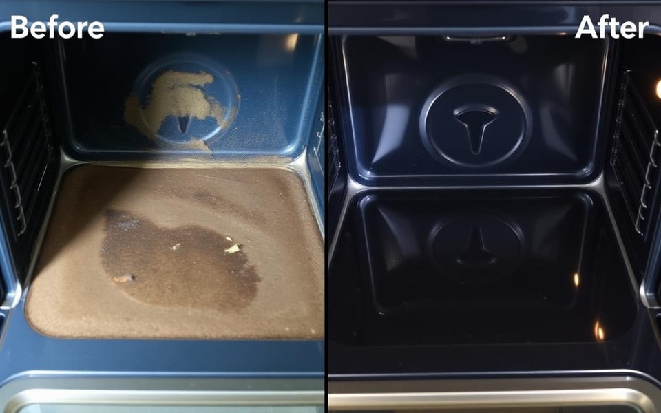 Before and after oven cleaning — Deposit Saver end of tenancy result